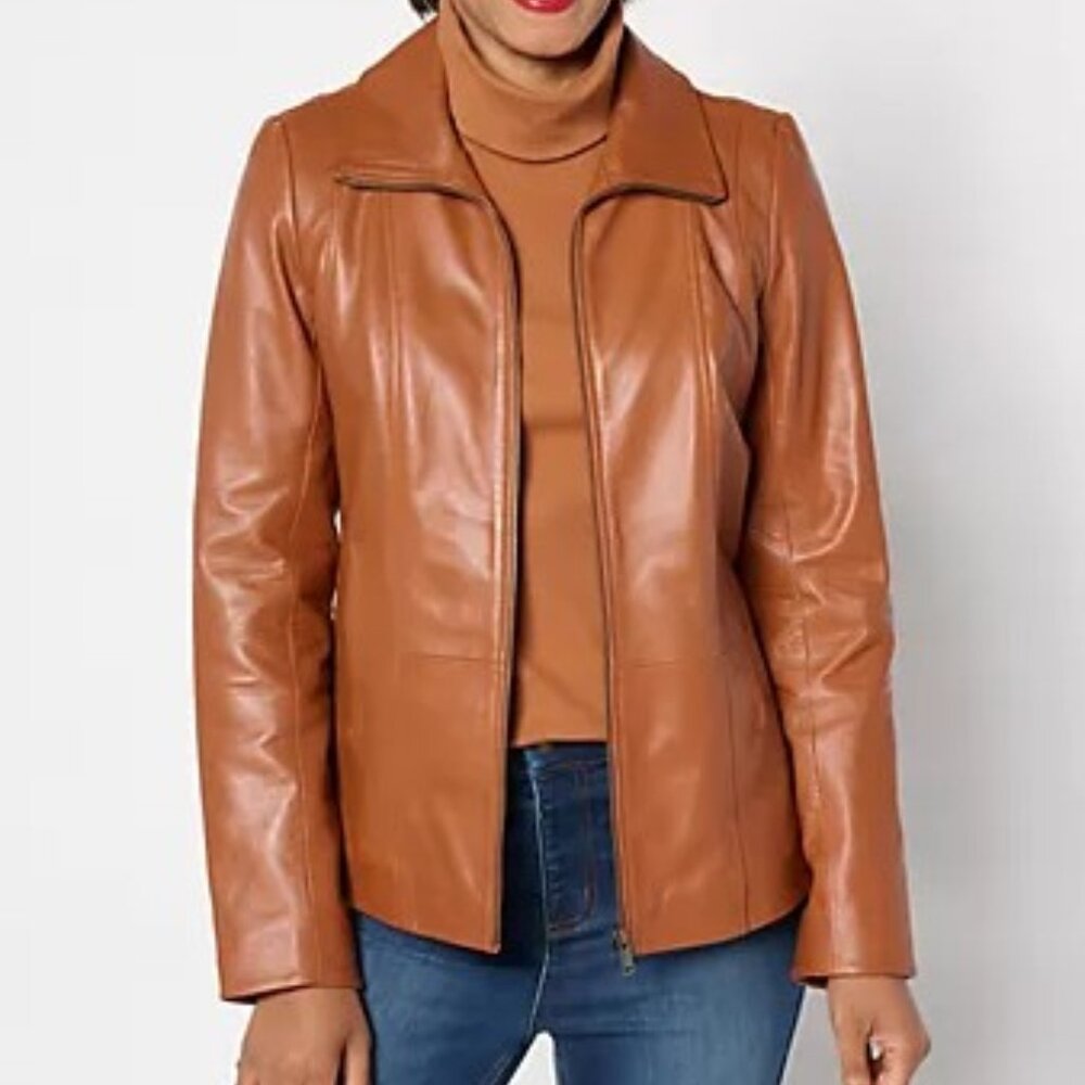 Denim & Co. Lamb Leather Zip Front Seamed Jacket w/ Pkts - 1X